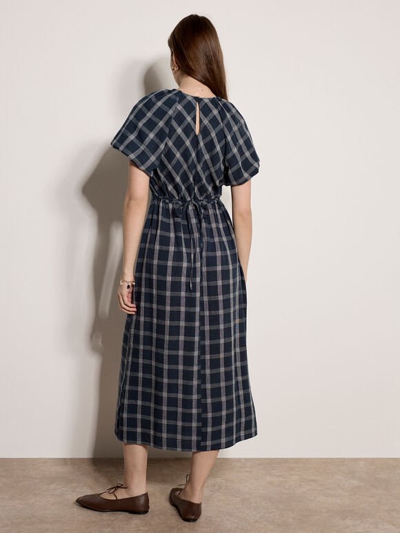 Check Print Midaxi Dress, Navy, large