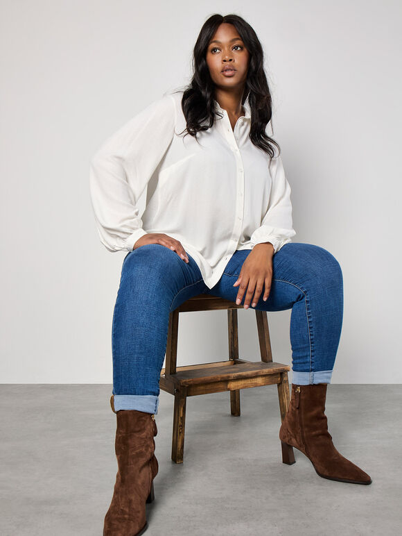 Curve Chevron Textured Shirt, Cream, large