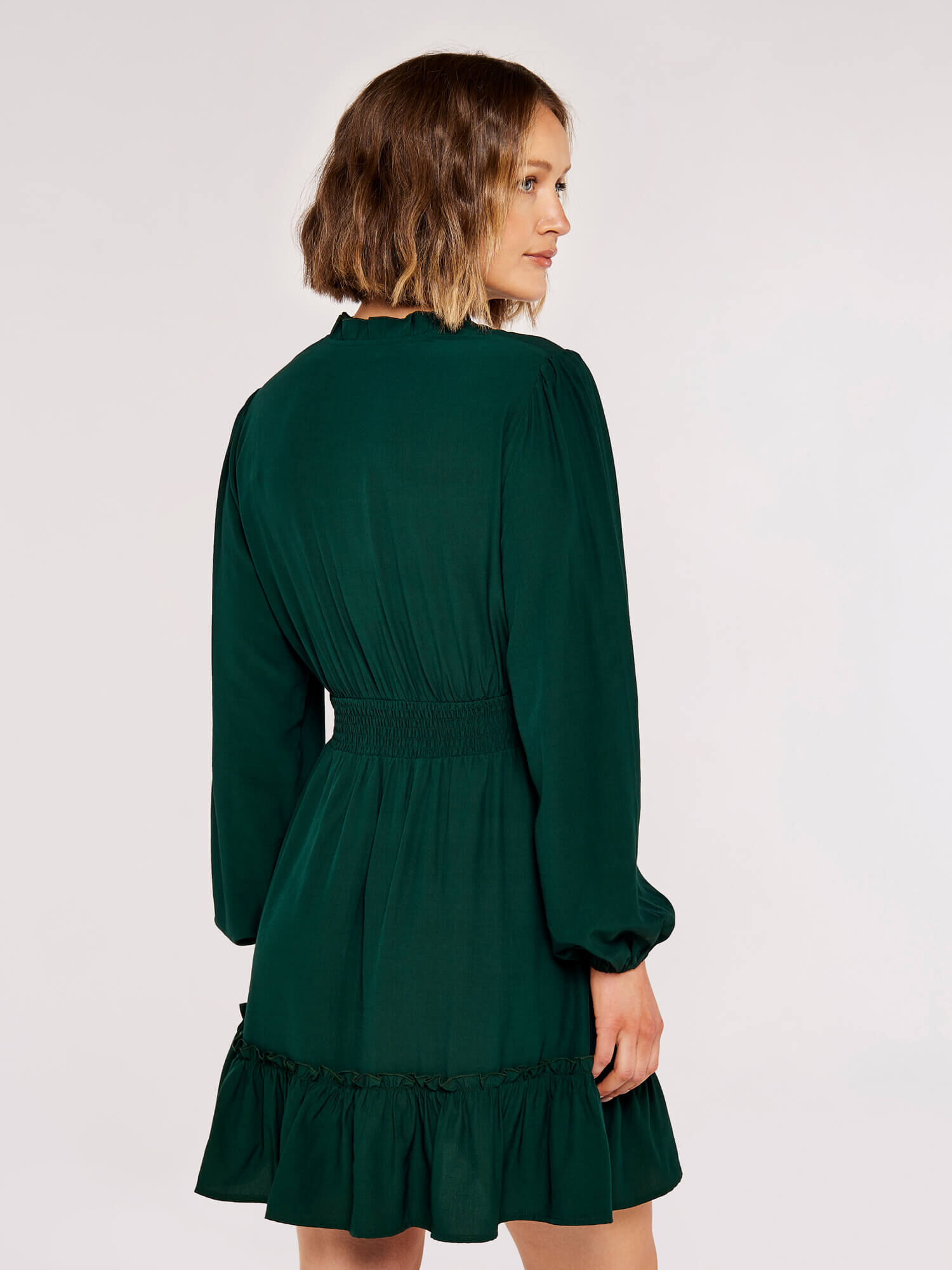Ruffle elastic cheap waist wrap dress