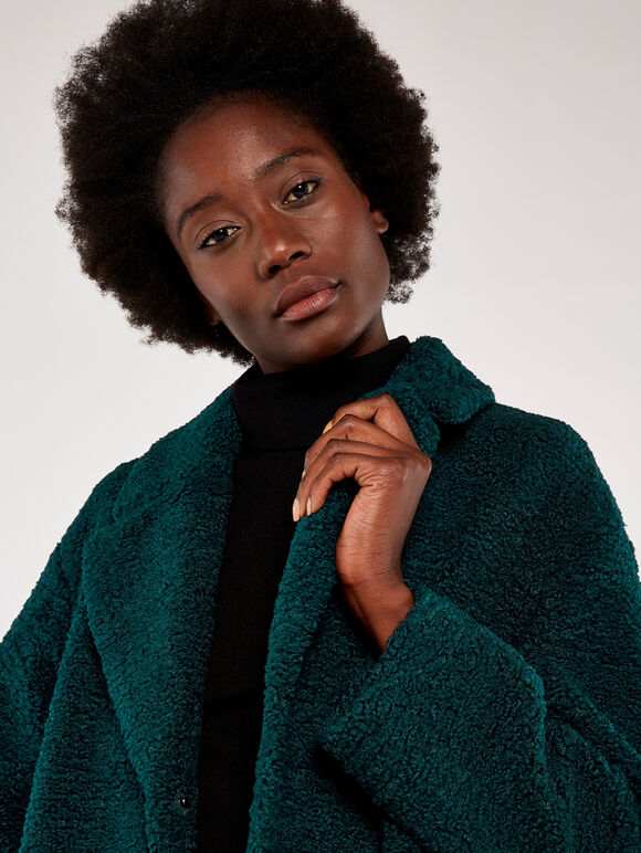 Borg Fur Coat, Green, large