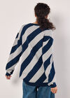 Diagonal Stripe Knitted Jumper, Navy, large