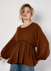 Waffle Knit Babydoll Oversized Top, Rust, large