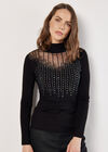 Gemstone Mesh Ribbed Jumper, Black, large