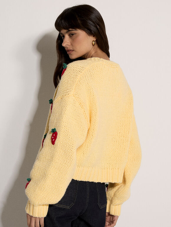 Chunky Knit Strawberry Cardigan, Yellow, large