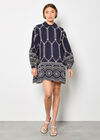 Broderie Anglaise Cotton Swing Mini Dress, Navy, large