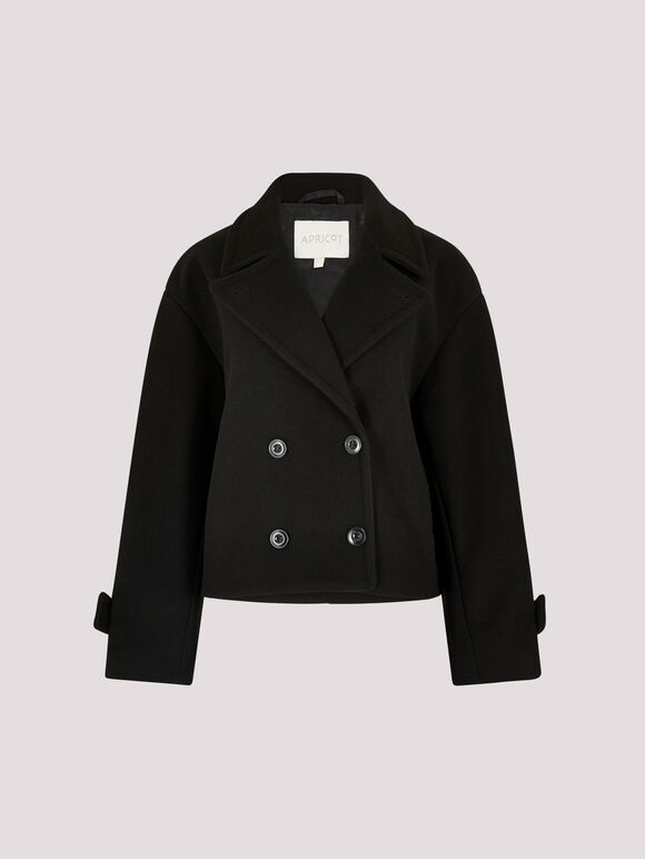 Double Breasted Pea Coat, Black, large