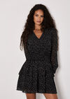 Spot Print Chiffon Mini Dress, Black, large