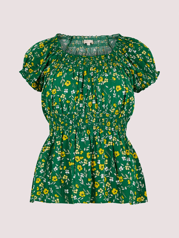 Ditsy Milkmaid Top, Green, large