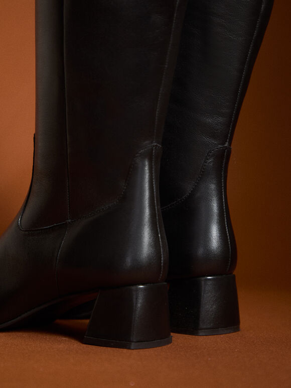 Tall Heeled Chelsea Boots, Black, large