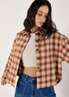 Cropped Check Shacket, Rust, large