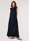 Linen Blend Shirt Maxi Dress, Navy, large