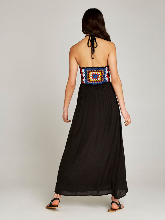 Black Crochet Shimmer Maxi Dress, Black, large