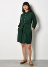 Tie Front Shirt Mini Dress, Green, large