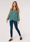 Brush Spot Layered Blouse, Green, large