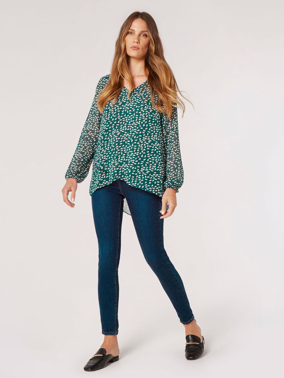 Brush Spot Layered Blouse, Green, large