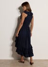 Cotton High-Low Ruffle Midi Dress, Navy, large