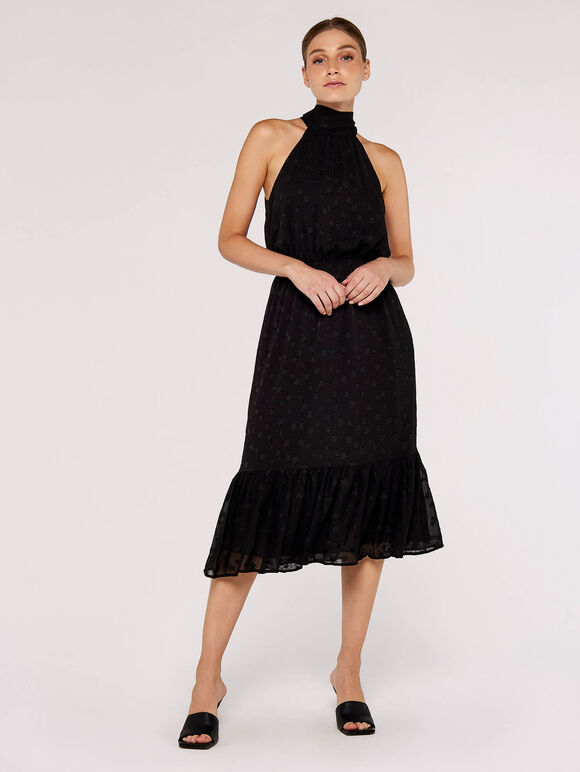 Star Jacquard Midi Dress, Black, large