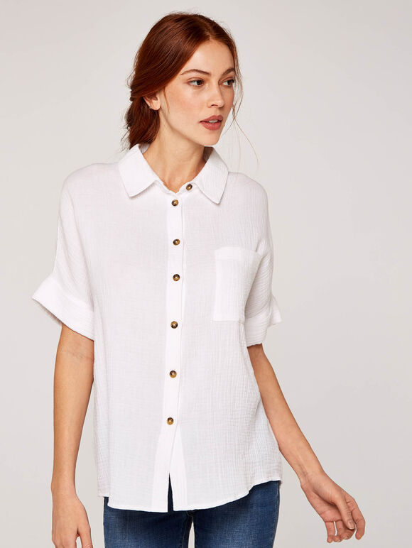 Oversized Cotton Shirt, White, large
