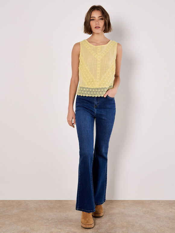 Cotton Lace Bow Top, Yellow, large