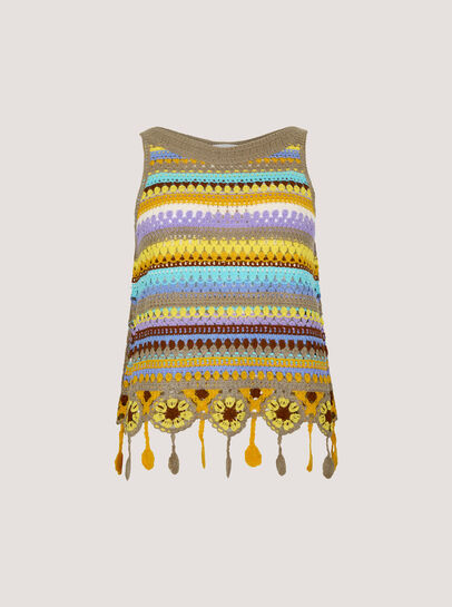 Colourful Stripe Tassel Crochet Top