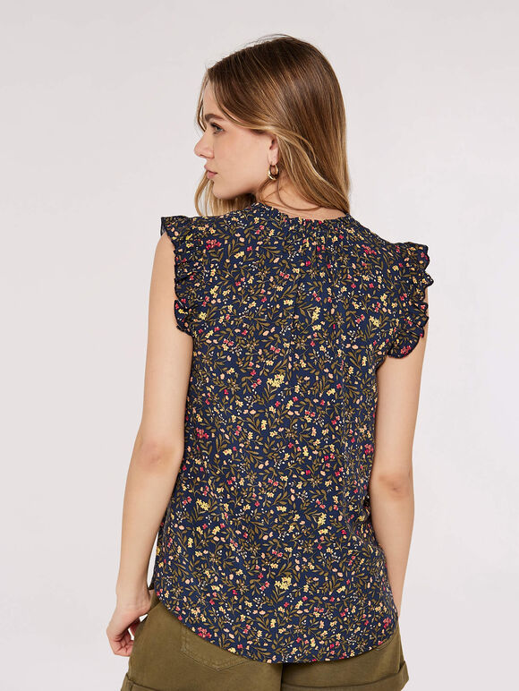 Floral Forest Top, Navy, large