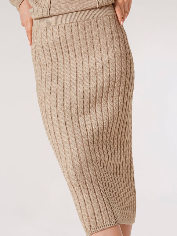 Aran Knitted Midi Skirt, Stone, large