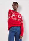 Reindeer Chunky Cable Knit Jumper, Red, large