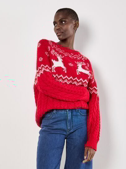 Reindeer Chunky Cable Knit Jumper
