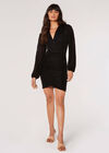 Sparkle Wrap Mini Dress, Black, large