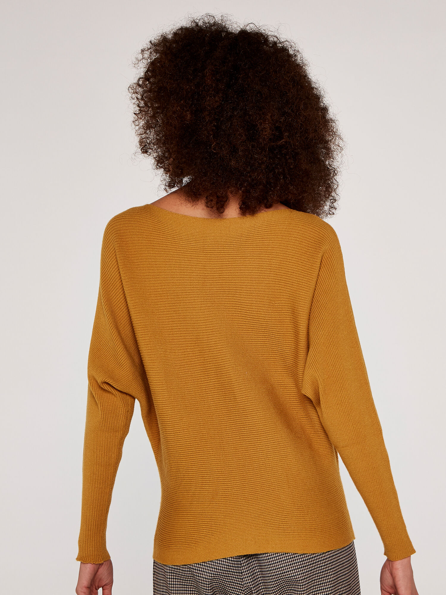 Boat Neck Ribbed Jumper Apricot Clothing