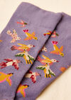 Bird Print Cotton Socks, Purple, large