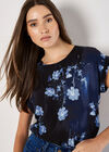 Floral Print Woven T-Shirt, Navy, large