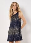 Sequin Fringe Swing Mini Dress, Navy, large