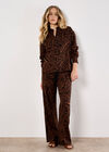 Linen Mix Leaf Print Shirt, Brown, large