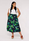 Curve Leaf Midi Skirt, Navy, large