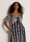 Butterfly Border Print Midi Dress, Navy, large