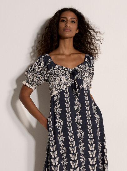 Butterfly Border Print Midi Dress