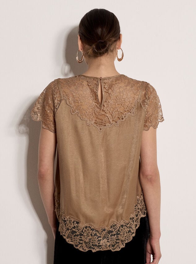 Lace Insert Satin Scarf Top, Gold, large