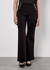Button Detail Stretch Flare Trousers, Black, large
