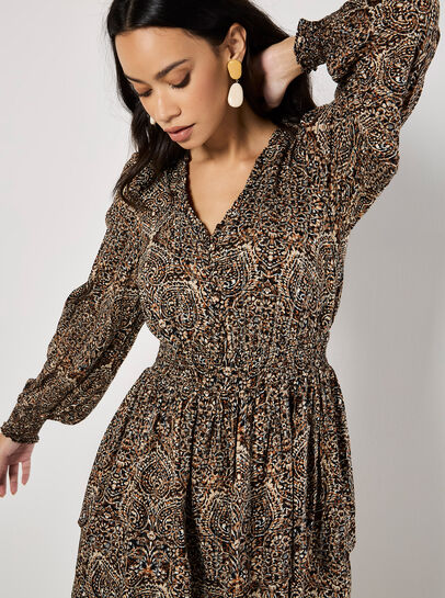 Batik Print Tiered Mini Dress