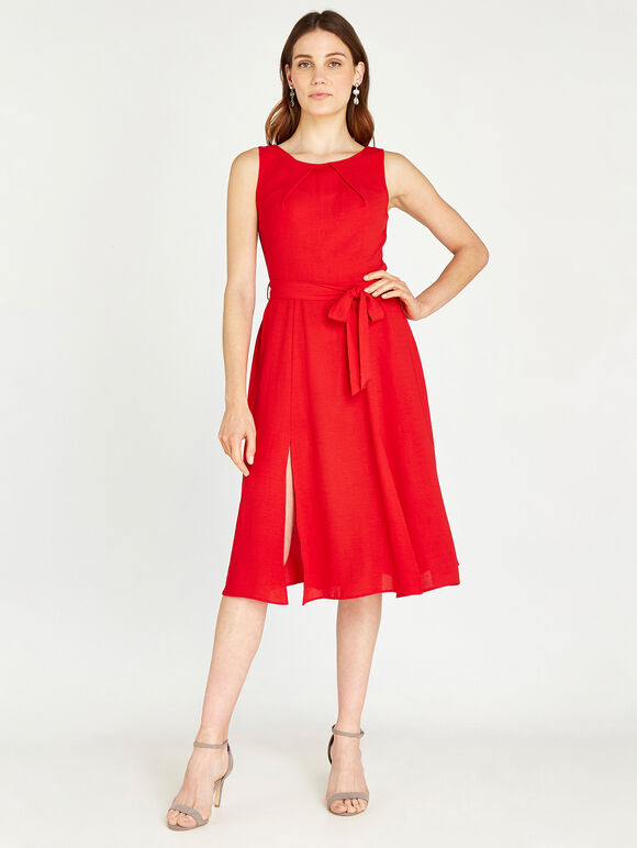 Split Skater Dress, Red, large