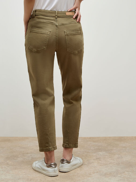 Chino Mid-Rise Mom Jeans, Khaki, large