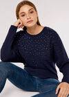 Heatsealed Spray Batwing Jumper, Navy, large