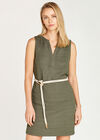 V Neck Rope Tie Tweed Tunic, Khaki, large