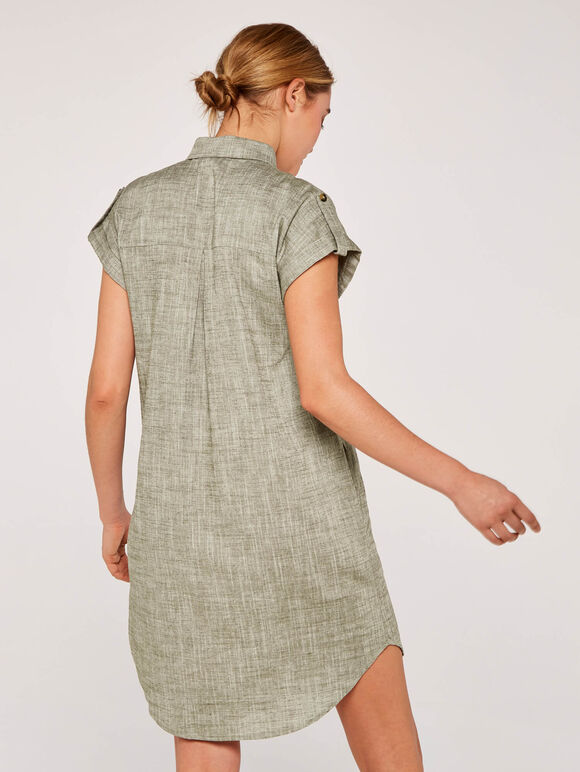 Linen Utility Dress, Khaki, large