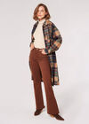 Checked Oversized Shirt Coat, Brown, large