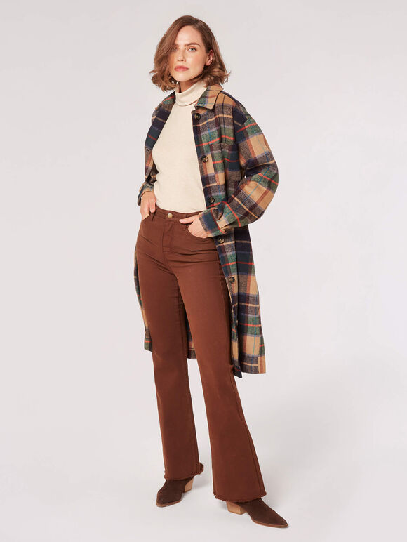 Checked Oversized Shirt Coat, Brown, large