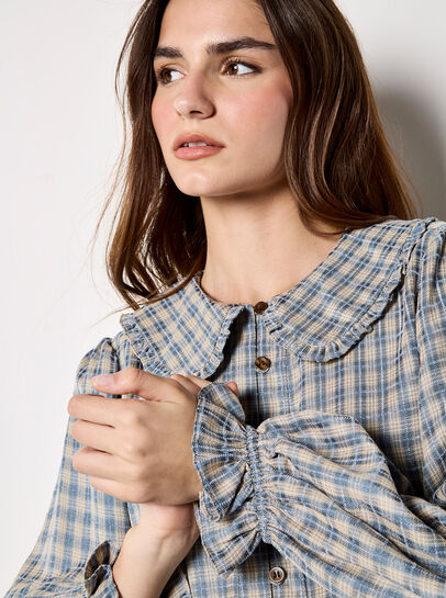 Chenille Check Ruffle Collar Shirt