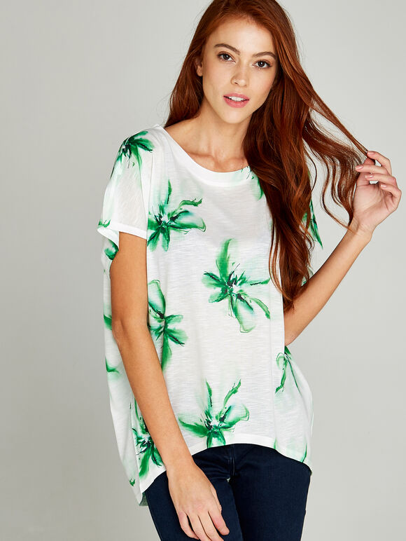 Misty Floral Over-sized Top, Green, large