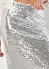 Sequin Bias Cut Midaxi Skirt, Light Grey / Silver, large